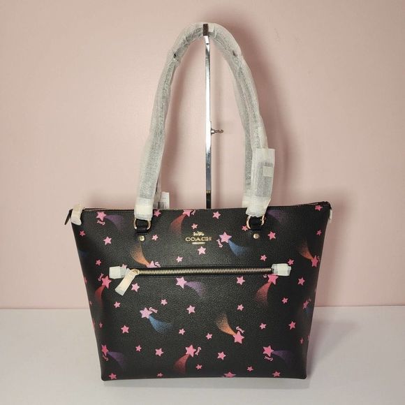 Coach Handbags - NWT COACH C7668 Gallery Tote With Disco Star Print Canvas & Leather Gold/Black